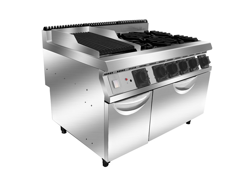 Gas Range with 4-Burners & Gas Lava Rock Grill with Cabinet