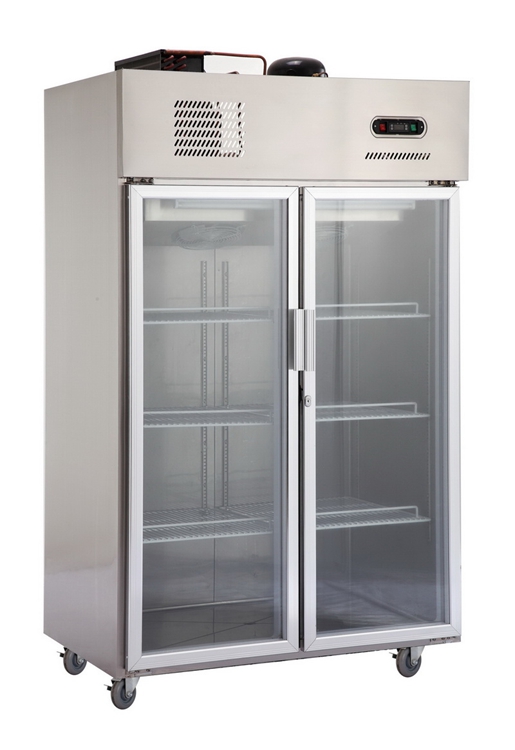 Vertical Stainless Steel Freezer With Glass Door