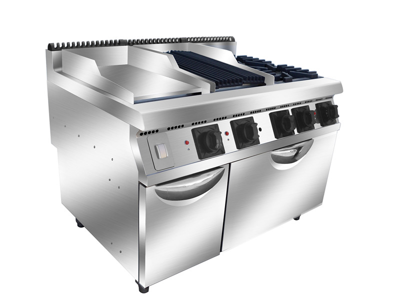 Gas Range with 2-Burners & Gas Griddle & Gas Fryer with Cabinet